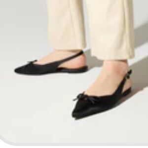 Elegant Black Satin Slingback Flats. 10